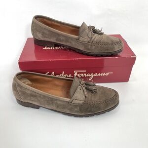 Salvatore Ferragamo Brown Suede Loafers with Tassels
